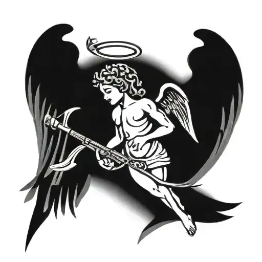 Angel with ak47 simple Cupid cheriub tattoo design idea