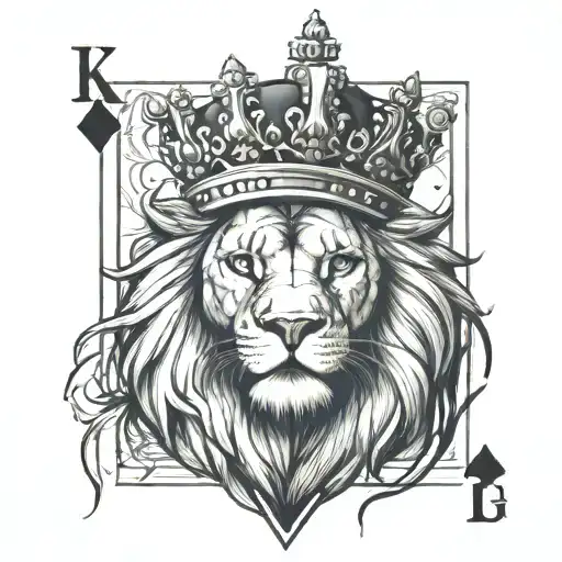 diamond king card with a lion wearing a crown tattoo design idea