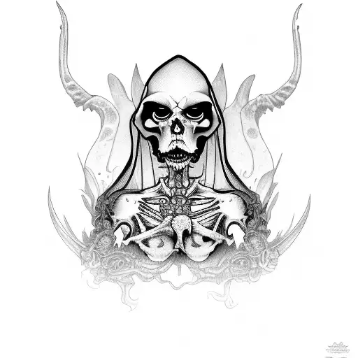 Grim Reaper mictececihuatl woman pretty alchemy symbol sexy lady of the night watcher of bones  tattoo design idea