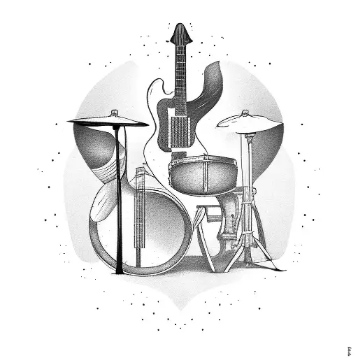 guitar, piano, drums, microphone, music tattoo design idea