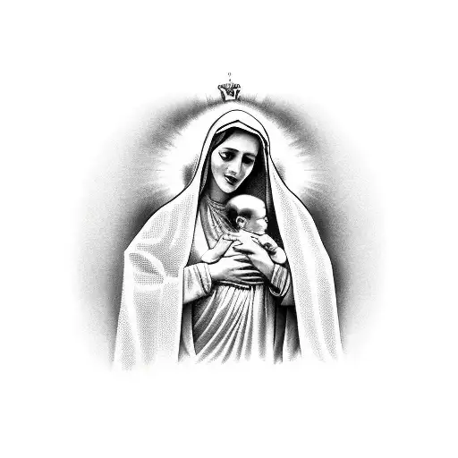 Virgin mary holding baby jesus  tattoo design idea