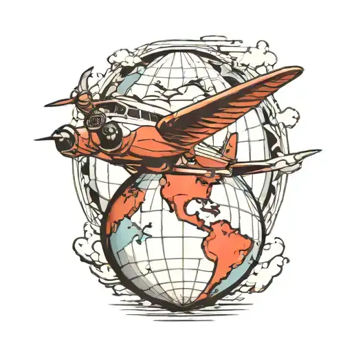 airplane fly next to world globe tattoo design idea