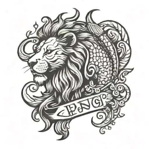 lion tail intertwined with a fish tail tattoo design idea