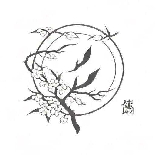 simple kaizen Japanese characters combined with nature tattoo design idea