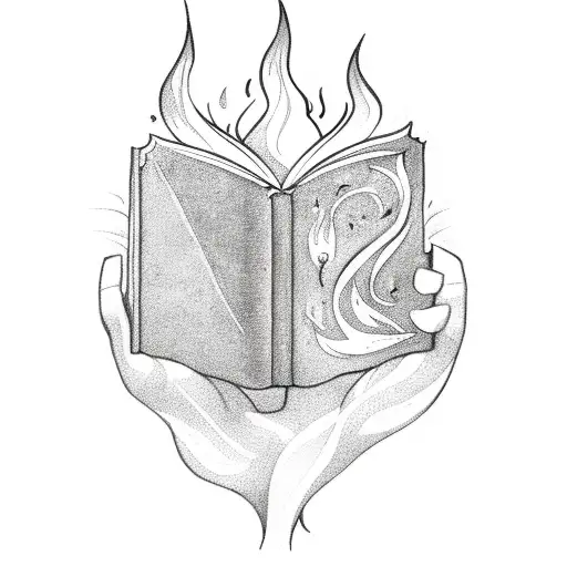 Spellbook with ethereal candle flames tattoo design idea