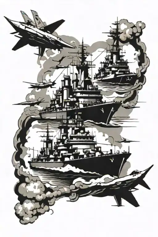 navy battleships and jets  tattoo design idea