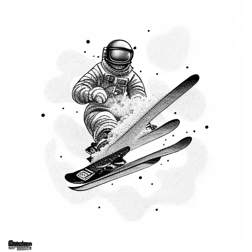 Snowboarding in outer space tattoo design idea