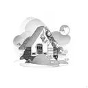 avocado, a house, and a stream tattoo design idea