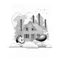 avocado, a house, and a stream tattoo design idea