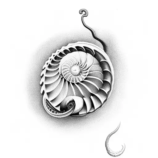 Nautilus emerging from a black-grey stormy sea tattoo design idea