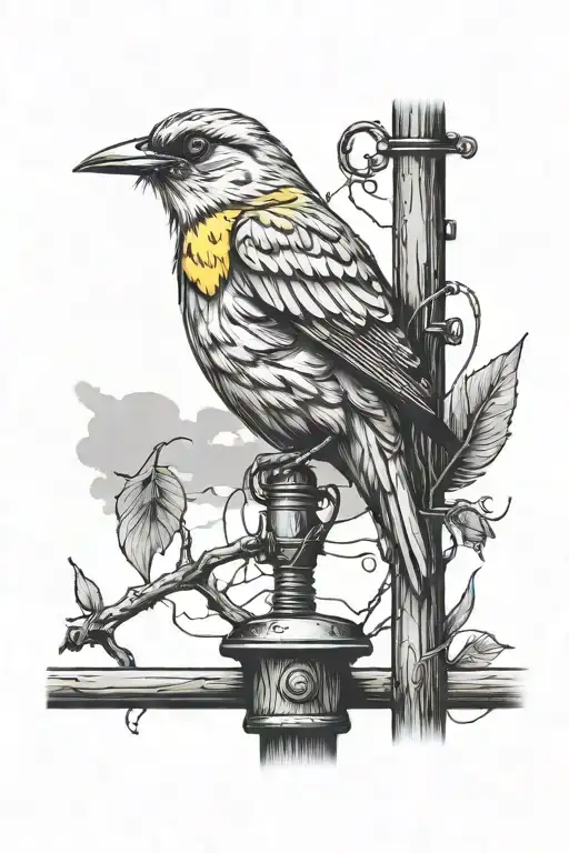 power pole and yellow bird perched tattoo design idea