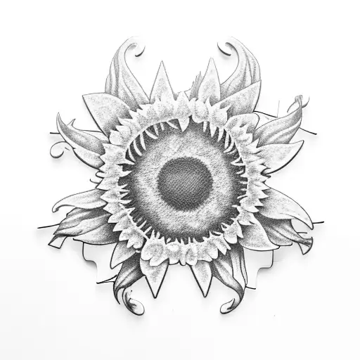 Half a sunflower with a speaker placed on a puzzle piece tattoo design idea