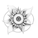 Half a sunflower with a speaker placed on a puzzle piece tattoo design idea