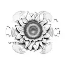Half a sunflower with a speaker placed on a puzzle piece tattoo design idea