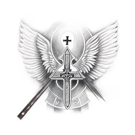 acoustic guitar, cross, cowboy hat, angel wings  tattoo design idea