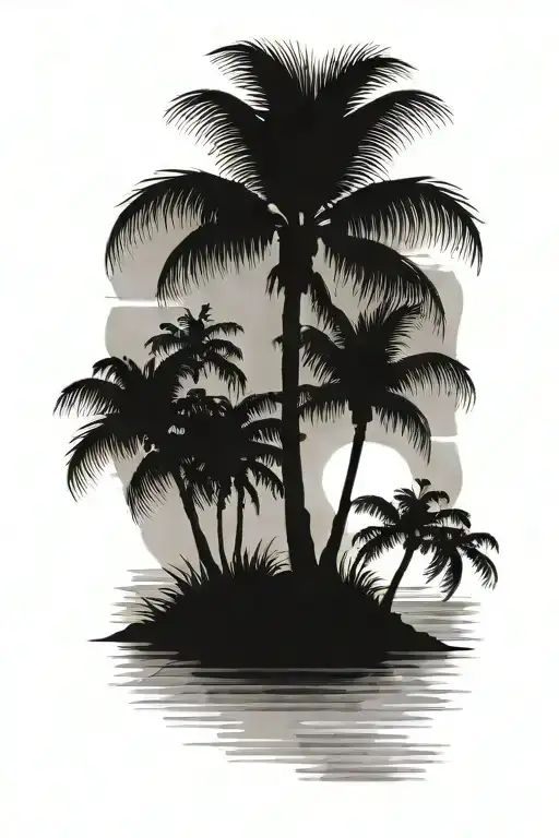 framed beach scene with 2 palm trees and a sunset tattoo design idea