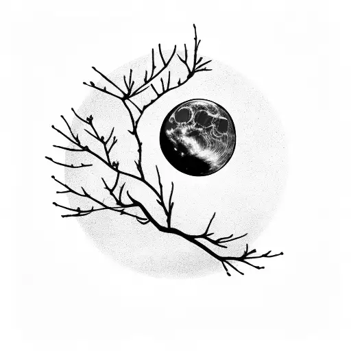 cherry blossom branch infront of moon tattoo design idea