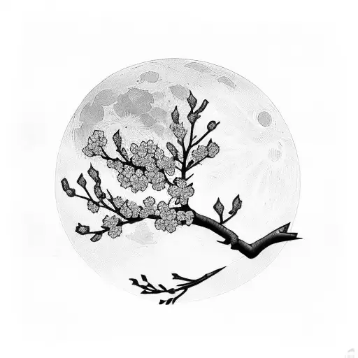 cherry blossom branch infront of moon tattoo design idea