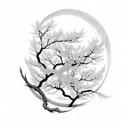 cherry blossom branch infront of moon tattoo design idea