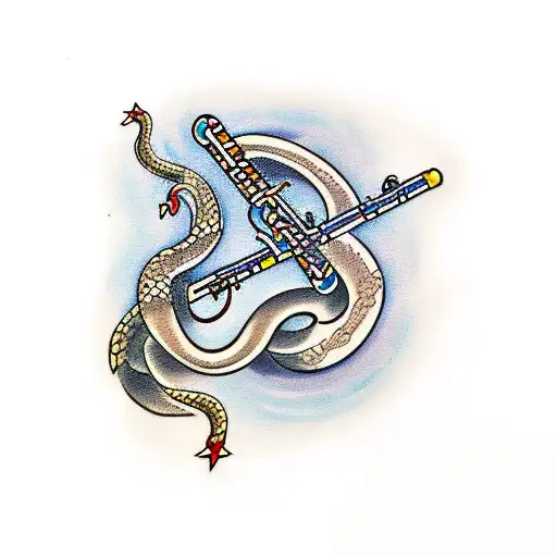 flute with snake tattoo design idea