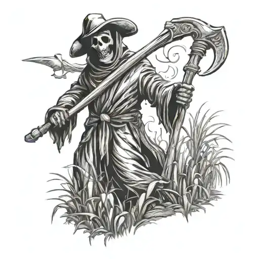 grim reaper holding a scythe A farmer tattoo design idea