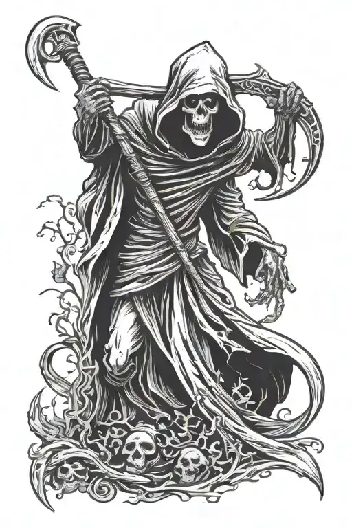 grim reaper holding a scythe evil tattoo design idea