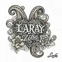 a small tattoo on the lower part of my back in a small font with the words Lara, Zoe, Ozzy, Soof with hearts  tattoo design idea