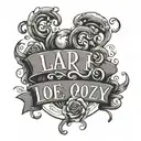 a small tattoo on the lower part of my back in a small font with the words Lara, Zoe, Ozzy, Soof with hearts  tattoo design idea