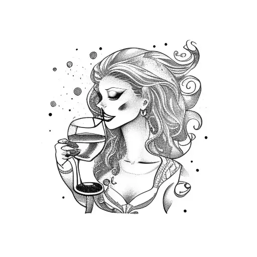A mermaid sipping wine in a coffee cup tattoo design idea