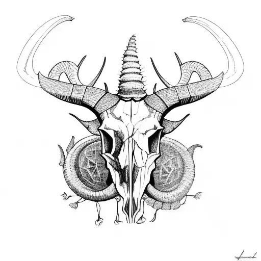 round horned goat skull  tattoo design idea