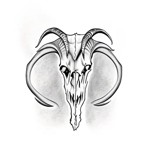 goat skull with round horns tattoo design idea