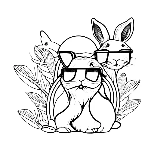 rabbit wearing sunglasses tattoo design idea