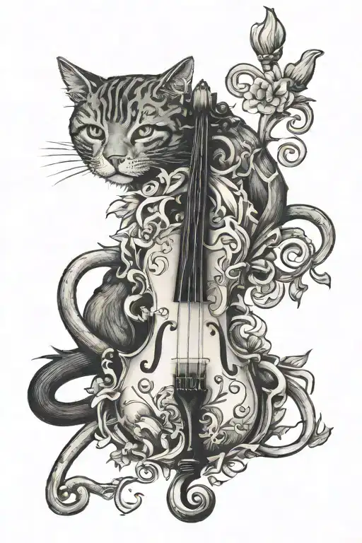 Violin key with cat's claw marks all across tattoo design idea
