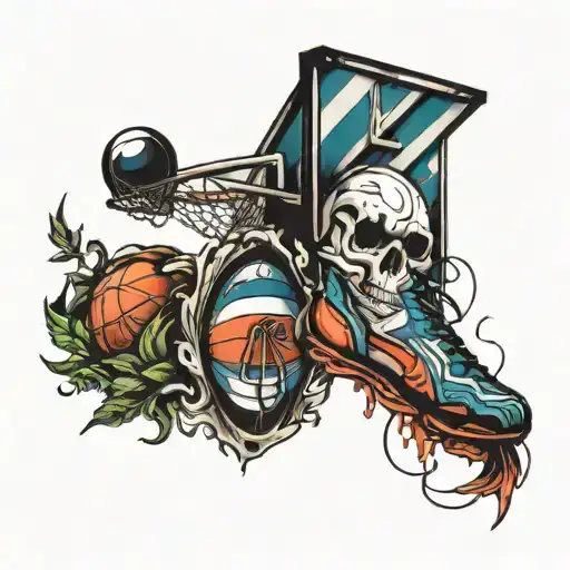 basketball hoop and rugby posts and wakeboard tattoo design idea