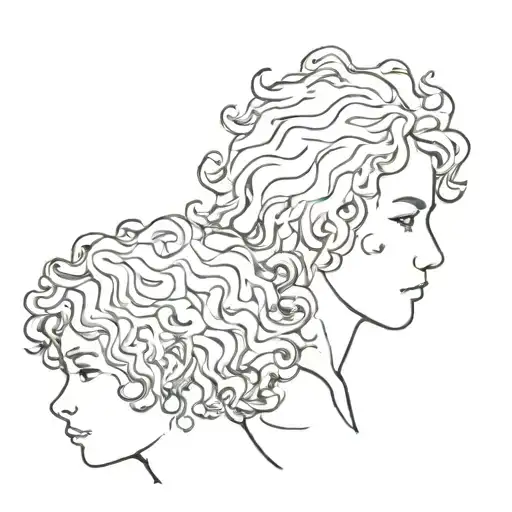 Curly-haired boy and wavy-haired girl next to each other tattoo design idea