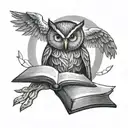 A wise owl reading a medical textbook under a glowing hospital light tattoo design idea