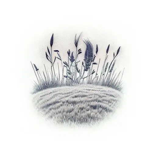 A calming tattoo featuring a peaceful meadow with gentle wind blowing through tall grass tattoo design idea