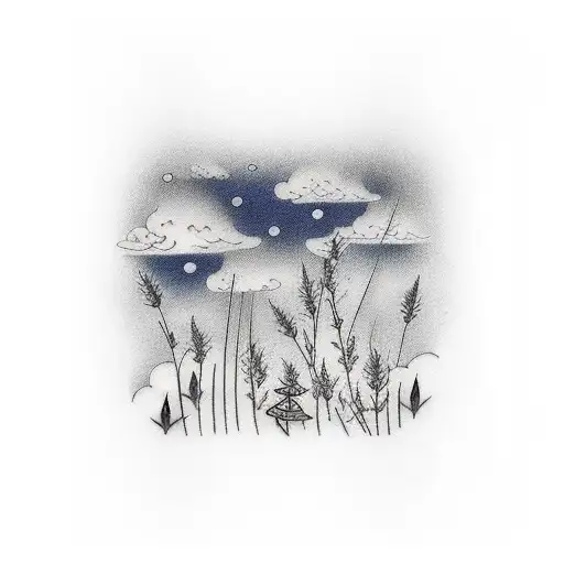 A calming tattoo featuring a peaceful meadow with gentle wind blowing through tall grass tattoo design idea