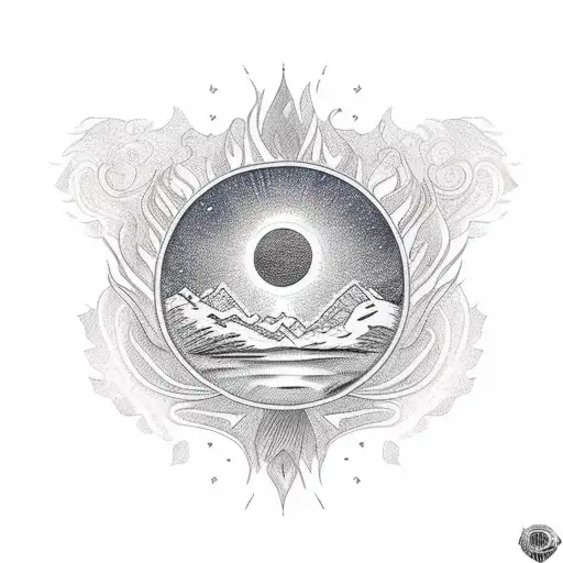 argentina sun rising behind mountains tattoo design idea