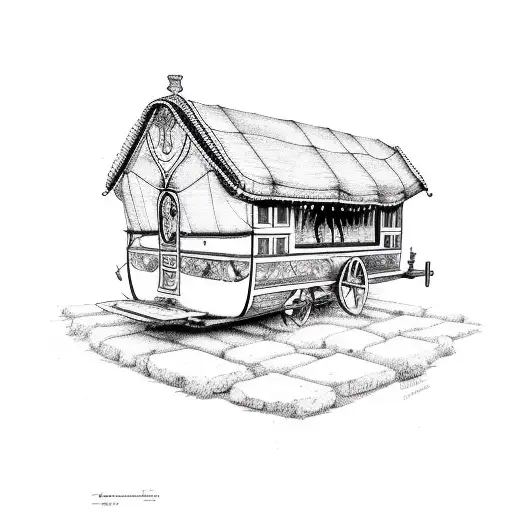 old gypsy caravan campfire  tattoo design idea