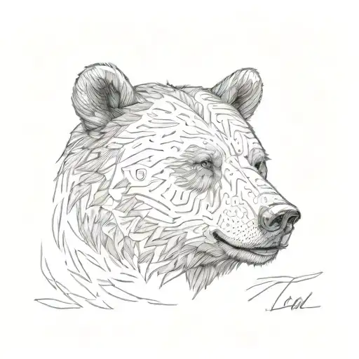 a bear's head with its mouth closed, turned three-quarters tattoo design idea