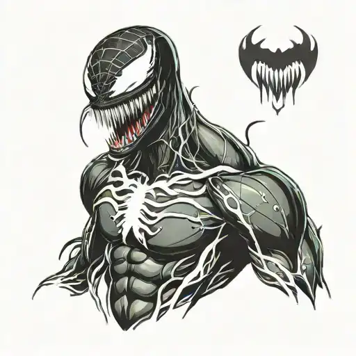 design a tattoo of venom from spider man with the simbyote wrapping around the arm  tattoo design idea
