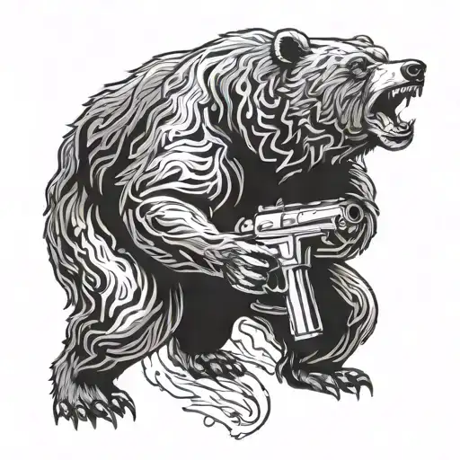 a bear with a gun in a mouth open looking forward tattoo design idea
