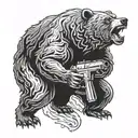 a bear with a gun in a mouth open looking forward tattoo design idea