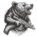 a bear with a gun in a mouth open looking forward tattoo design idea