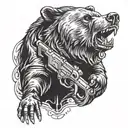 a bear with a gun in a mouth open looking forward tattoo design idea