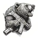 a bear with a gun in a mouth open looking forward tattoo design idea