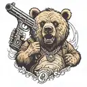 a bear with a gun in a mouth open looking forward tattoo design idea