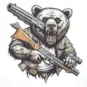 a bear with a gun in a mouth open looking forward tattoo design idea