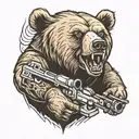 a bear with a gun in a mouth open looking forward tattoo design idea